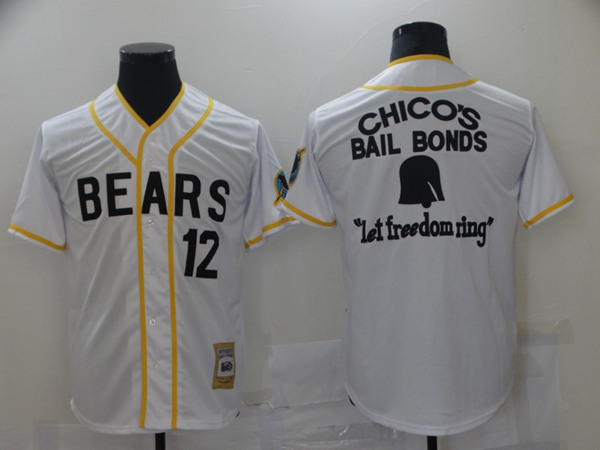 Men's Chico's bail bonds bad news bears #12 White Stitched Jersey